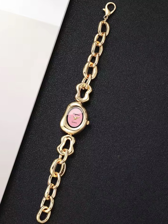 Macy's Accessories - Macy's Gold Link Bracelet Watch with Pink Dial